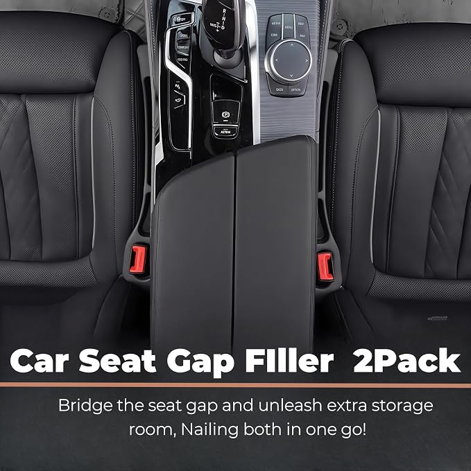 BESTKEE Car Seat Gap Filler 2 Pack, No Drop Seat Gap Plug with Dual Storage Slots, Blocks Phones Keys Coins, Flexible EVA Console Gap Filler Auto Accessories for Cars SUVs Trucks