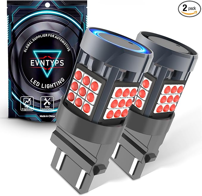 3157 LED Red Brake Light Bulb with Buit in Resistor CANBUS Error Free,2025 Upgraded Super Bright Brilliant Red 3056 3057 3457R 4057 4156 4157 Replacement Bulb for Tail Stop Lights(2pcs)