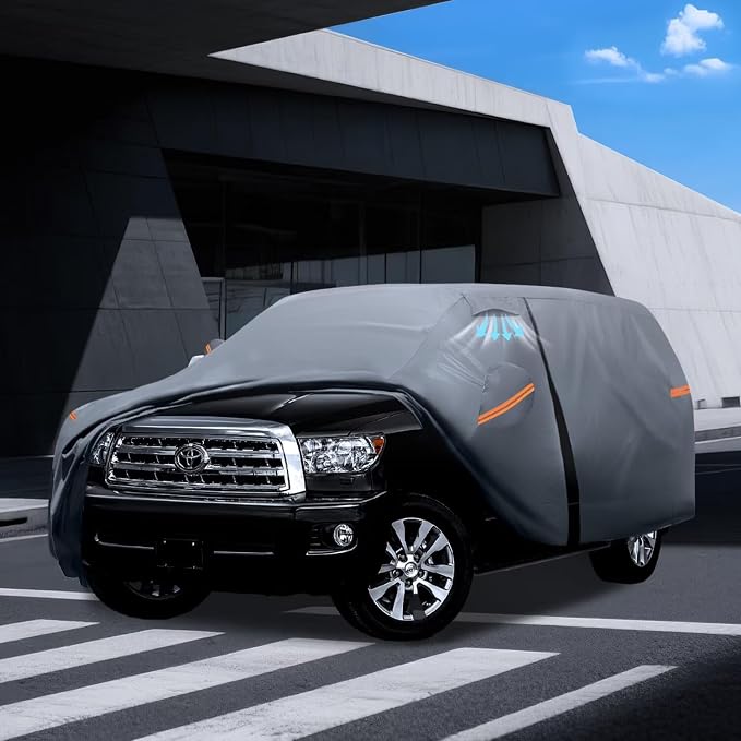 Large SUV Car Cover for Toyota Sequoia (2000-2026) 100% Waterproof All Weather, Heavy Duty Outdoor Full Exterior Covers Rain Sun Wind UV Protection.