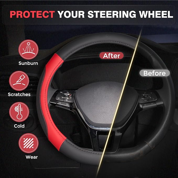FLORICH Car Steering Wheel Cover, Microfiber Leather Steering Wheel Covers with Anti-Slip Lining, Breathable Elastic Car Steering Wheel Protector, Universal Standard Size 14-15 inch