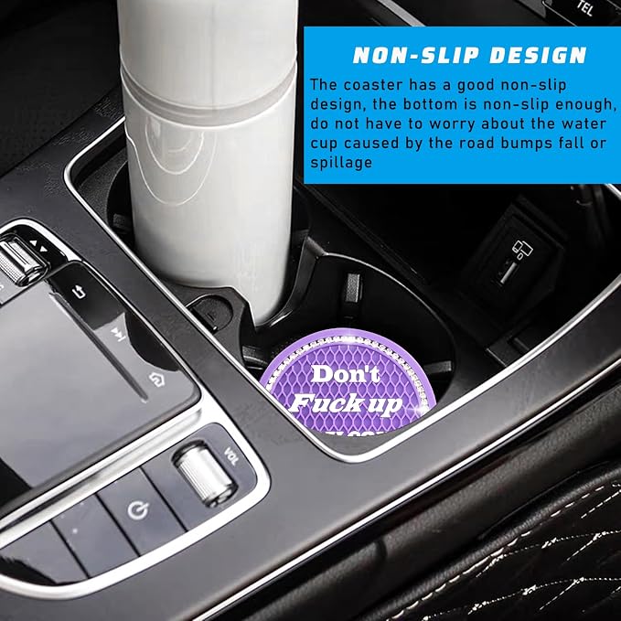 4 PCS Bling Car Cup Coaster, 2.75 Inch Anti-Slip Cup Holder Insert Coasters, Universal Crystal Rhinestone Auto Drink Car Cup Mat, Interior Car Accessories for Women Girls (Purple)