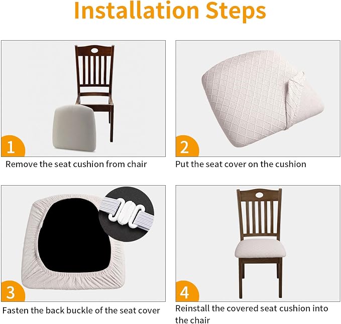 Fuloon Stretch Chair Seat Covers 6 PCS, Removable Washable Dining Chair Covers Anti-Dust Dining Room Seat Cushion Slipcovers (6, Pale Beige)