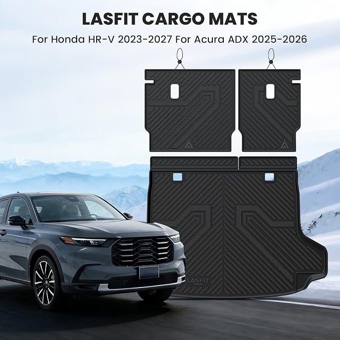 LASFIT Cargo Mat with Backrest Mat for Honda HRV 2023-2027 & for Acura ADX 2025-2026, All Weather TPE Custom Fit Trunk Mat Cargo Liner with Seatback Mat Accessories, Black