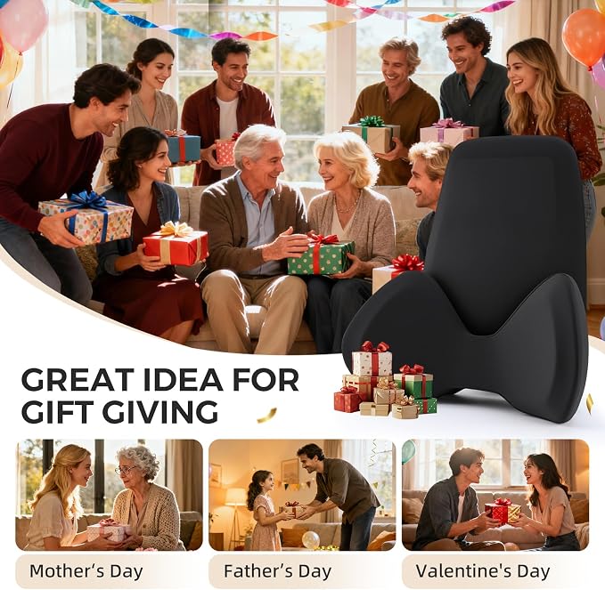 BEBAS Ergonomic Lumbar Support Pillow for Car, Memory Foam Back Support for Lower Back Pain Relief, Detachable Lumbar Cushion for Driving, Extended Lumbar Pillow for Car Seat, Office Chair -Black