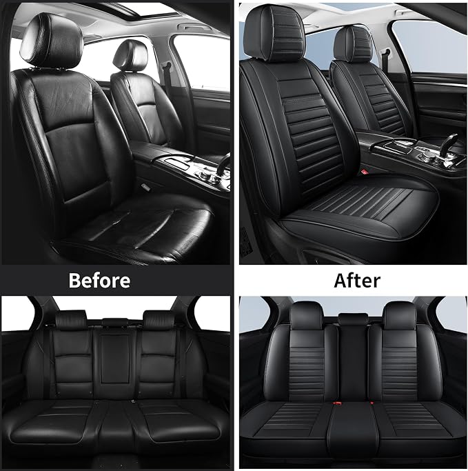 HChengkikz Car Seat Cover, Faux Leather, Waterproof (Black) | Breathable, Airbag Compatible, Easy Maintenance, Universal Fit for Most Sedans SUVs Pick-ups Trucks