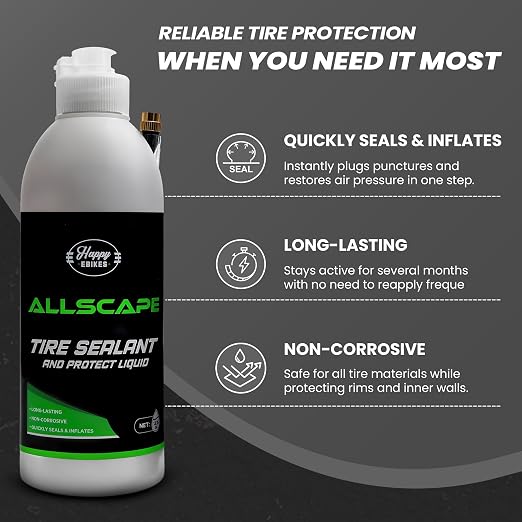 HEB Allscape Tire and Tube Sealant Puncture Repair Sealant, 2-in-1, Premium, Prevent and Repair, Suitable for Bike Tires and Tubes, Eco-Friendly, 13oz Bottle