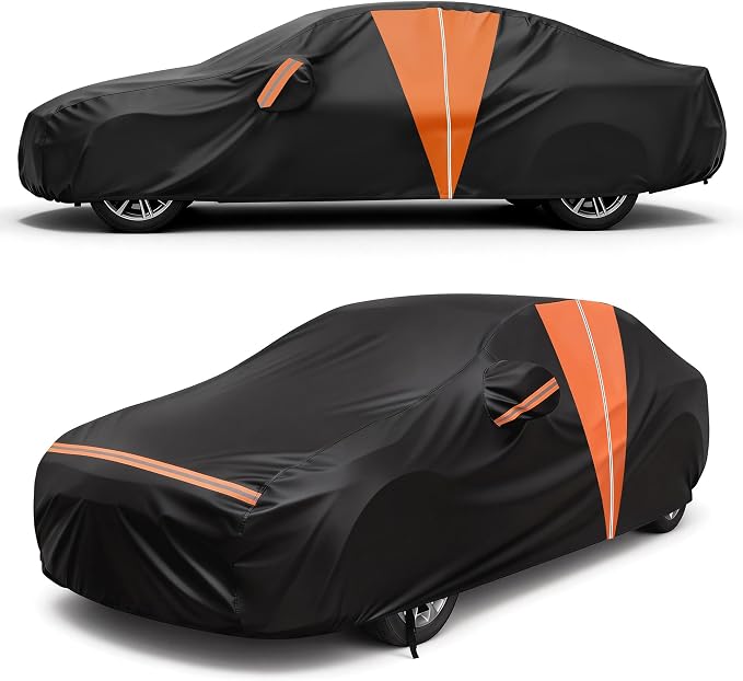 Car Cover Waterproof All Weather, Soft Cotton Lining Outdoor Full Covers with Door Zipper for Audi A4 for Kia Stinger for Toyota Camry, Universal Fit Sedan Length 186" to 193" L,Size A5
