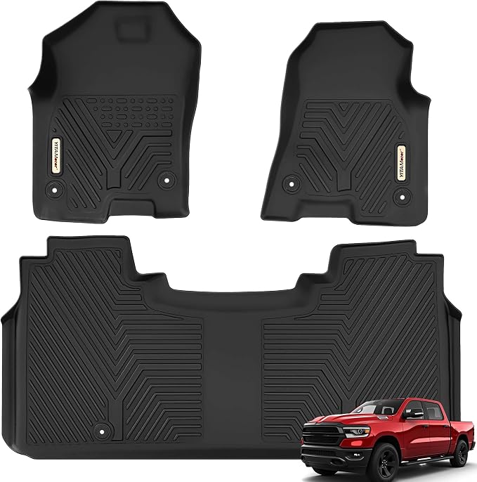 YITAMOTOR Floor Mats Compatible with 2019-2024 Dodge Ram 1500 Crew Cab New Body with Rear Under Seat Storage Box, TPE All-Weather Front 1st & 2nd Row, Black