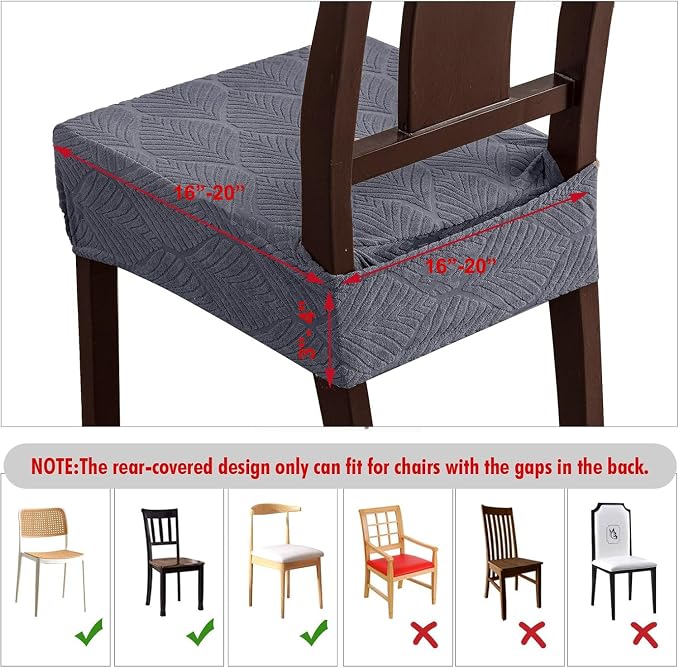 Waterproof Stretch Seat Covers,Dining Room Chair for 2 Set Removable Washable Chair Slipcover Protectors,Rear Covers,Dark Grey