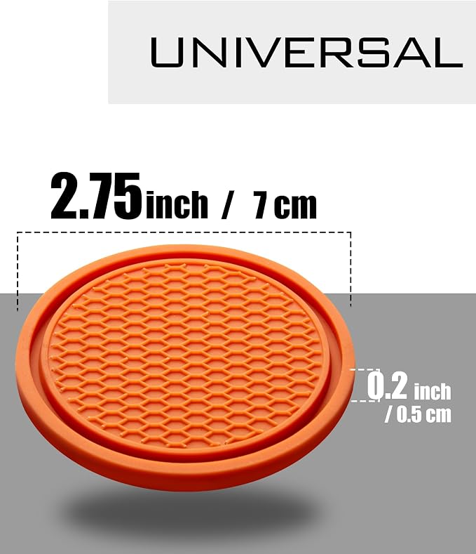Coaster for Cup Holder - 4 Pack Silicone Auto Drink Coasters Mat Universal Non-Slip Inserts Car Interior Accessories, Orange
