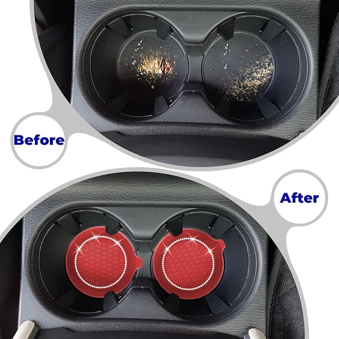 2 PCS Car Cup Coasters, Universal Cup Holder Coaster for Car Accessories, Bling CupHolders Insert for Women Non-Slip Silicone Car Cup Holder Coasters