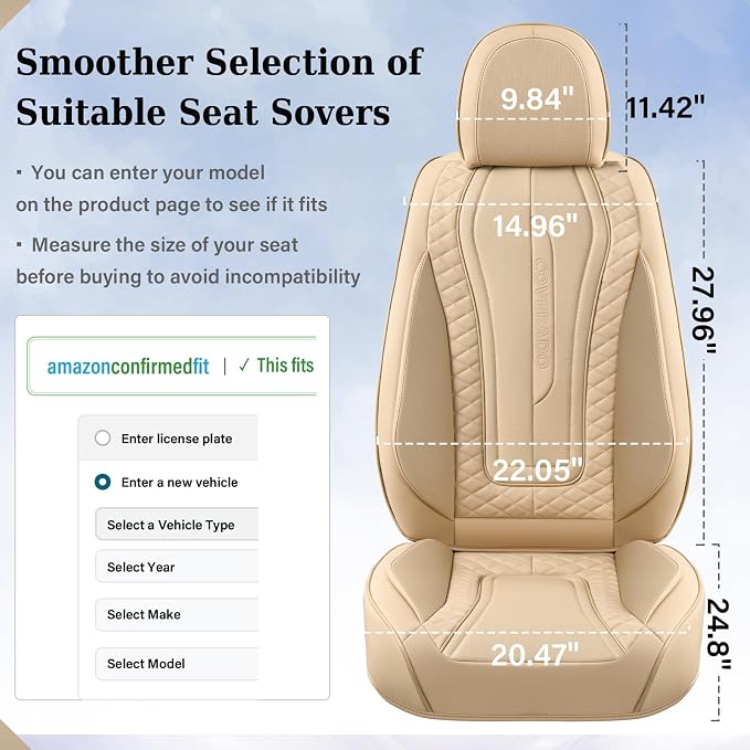 Coverado Car Seat Covers Full Set, Front Seat Cover and Back Seat Covers for Cars, Faux Leather Waterproof Seat Covers, Car Seat Protectors, Automotive Seat Covers Universal for Most Vehicles Beige