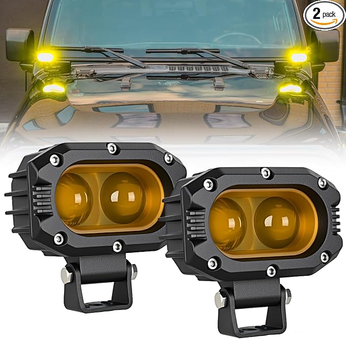 Nilight LED Pod Light 48W 4 Inch 2 PCS Yellow Spot Beam Driving Lights LED Pods IP67 Waterproof Auxiliary Offroad Lighting for Truck Tractor SUV ATV UTV Golf Cart Boat Motorcycle Dirt Bike