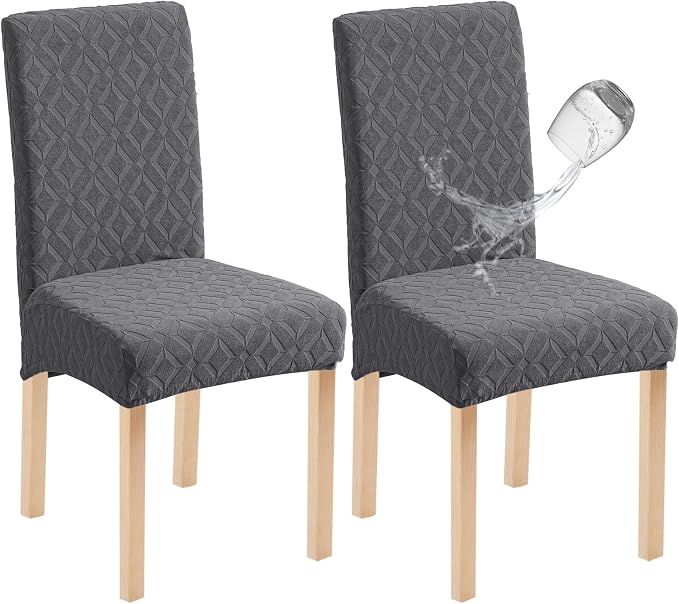 Genina Waterproof Chair Covers for Dining Room Set of 2, Removable Washable Chair Slipcover Protectors, Dark Gray
