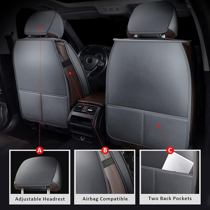 MIROZO Front Seat Covers Gray,2PCS Leather Car Seat Covers Waterproof Automotive Seat Covers Car Seat Protector Universal Seat Covers for Most Sedan SUV Pick-up Truck(Grey,2PCS)