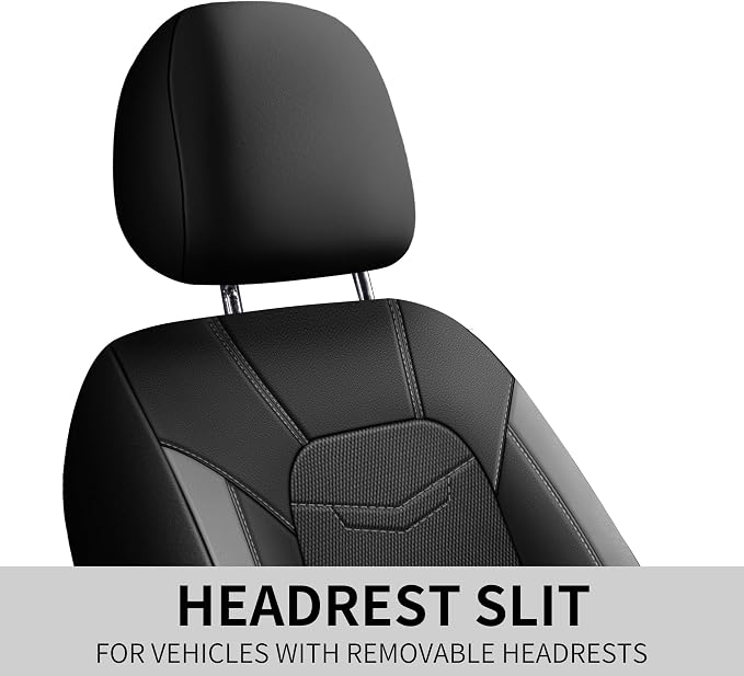 HChengkikz Front Car Seat Cover, Breathable and Sporty (Black + Gray) | Leather, Universal Fit for Most SUVs, Cars, Sedans, Trucks, Airbag Compatible, Easy to Install