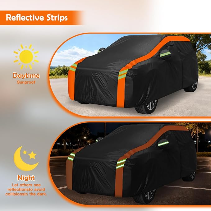Universal Fit Car Cover for SUV Length 202-212in, Waterproof Automobiles Cover All Weather Compatible with Chevrolet Tahoe, Ford Expedition, Cadillac Escalade, Toyota Sequoia, GMC Yukon