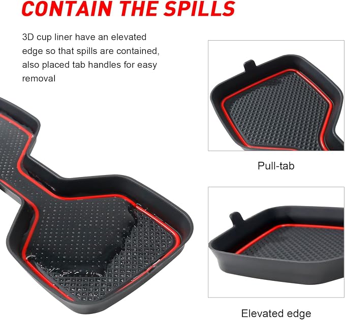 Cup Holder Coaster for Kia Telluride Accessories 2020-2022 2023 2024 2025 | 3D Silicone Cup Holder Insert Mat, Non-slip Center Console Pad, Telluride Interior Accessories Decoration, Red Trim, 6pcs Kit