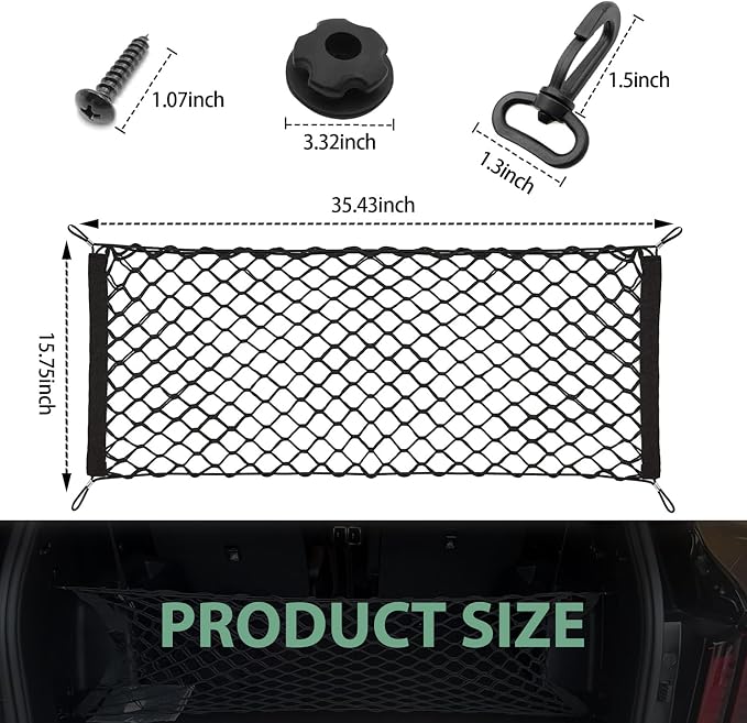 Car Cargo Net, Car Trunk Net Stretchable, Dual-Layer Nylon Trunk Storage Mesh, Adjustable Elastic Storage Nets with Hooks, Universal Cargo Cover for SUVs, Cars, Sedan, Trucks (35.4×11.8)