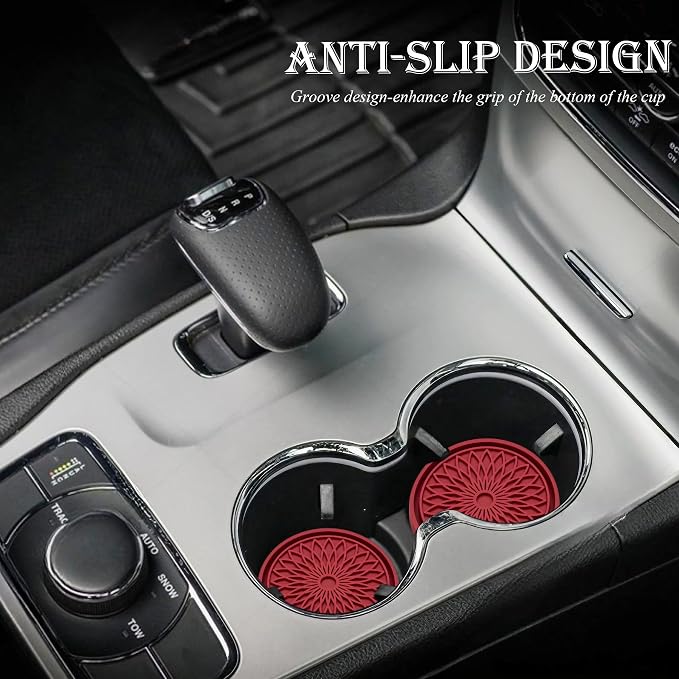 2-Pack Car Cup Holder Coaster Inserts, 2.75 Inch Non-Slip Silicone Liners, Shockproof Drink Holder Mat for Women Men, Universal Fit for Most Vehicles (Red)
