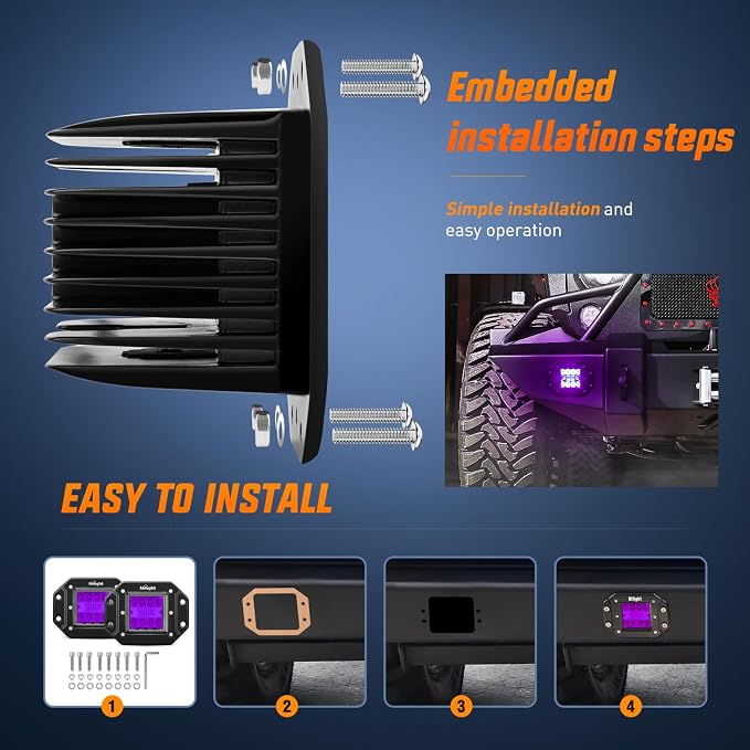 Nilight Flush Mount LED Light Pods 2 PCS 42 W Purple | Spot Flood Combo Beam, 12V 24V Bumper Driving Decoration Neon Off Road Light Bar for Truck ATV UTV SUV Pickup Boat Tractor
