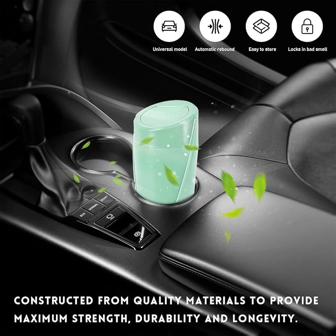 Wevdn Car Trash Can Bin with Lid, Mini Leakproof Vehicle Side Door Cup Holder Trash Can with Lid, Multipurpose Organizer Portable Garbage Bin for Cup Holder Car Home Office (Light Green)