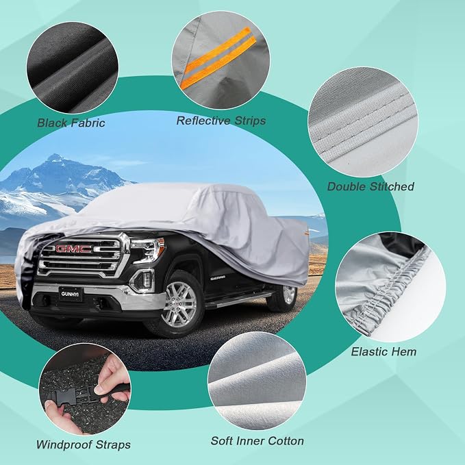 GUNHYI Pickup Truck Cover - Waterproof All Weather, 6 Layer Heavy Duty, Universal Fit Ford F150, Chevy Silverado, GMC Sierra, Dodge Ram 1500 Extended/SuperCrew Cab (Up to 248 inch)