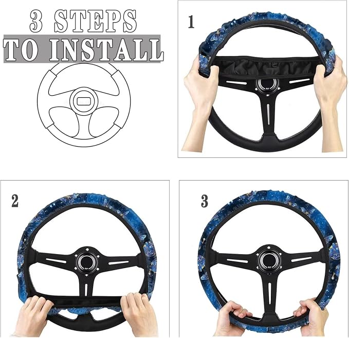 AFPANQZ Steering Wheel Cover for Most Cars Universal Fit 14 to 15 inch | Blue Butterfly, Anti-slip Steering Wheel Protector, No Smell Fashion, Easy Install