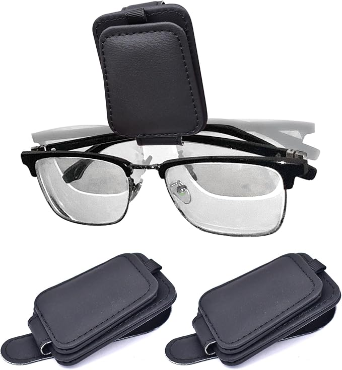 2 Pack Magnetic Leather Car Visor Sunglass Holder | Leather Glasses Eyeglass Hanger Clip for Car, Sunglass Clip Glasses Holder for Car Visor
