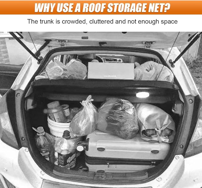 35.4"×25.6" Car Ceiling Cargo Net - Adjustable Buckle Car Roof Mesh Storage Organizer- Double Layer Roof Cargo Pocket Auto Roof Cargo Storage Net for Car SUV Camping Road Trip Essentials (35.4"×25.6")