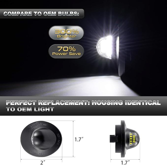 CZC AUTO LED License Plate Light 2 Pack Tag Light Lamp for Ford F150 F250 F350 F450 F550 Superduty Ranger Pickup Truck Explorer Bronco Excursion Expedition, 6500K White Super Bright
