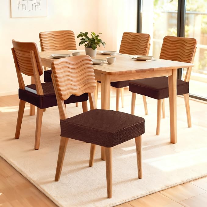 Songrey Waterproof Chair Covers for Dining Chairs, Set of 4, Chocolate | No Rear Seat Covers for Dining Room , Chair Protector Slipcover, Stretch Removable Washable
