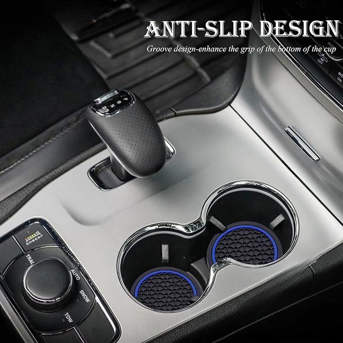 2-Piece Anti-Slip Car Cup Coaster Set – 2.75 Inch Auto Insert Drink Mats, Perfect for Coffee & Beverages – Stylish Interior Decor for Women & Girls (Black & Blue)