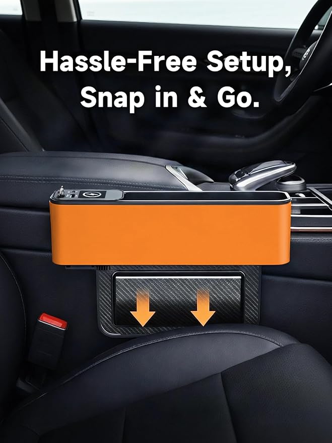Elecshion Car Seat Gap Filler Organizer with 69W Retractable Car Charger | 2 USB Ports and 2 Charging Cable Car Seat Organizer, Seat Gap Storage Box for Sedans Suv Truck, Car Interior Accessories
