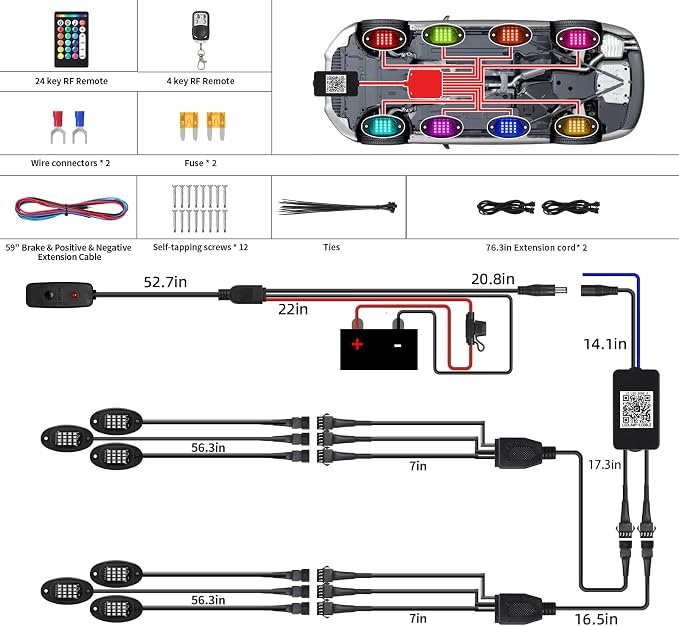 6 Pods RGB LED Rock Lights with Dual Zone Brake, Waterproof Multicolor Underglow Lights Kit for ATV UTV Golf Cart Trucks RZR SXS, Neon Underbody Light with App Remote Control Flashing Music Sync 12V