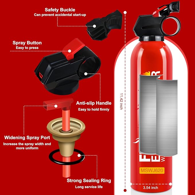 Fire Extinguishers with Mount Bracket - 6 Pack Small Portable Fire Extinguisher for Home, Kitchen, Car, Boat, RV, Vehicle - 620ml Water-Based Fire Extinguisher for Class A, B, C, K Fire