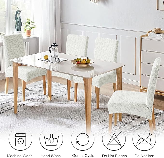 Genina Waterproof Chair Covers for Dining Room Set of 4, Removable Washable Chair Slipcover Protectors, Ivory White