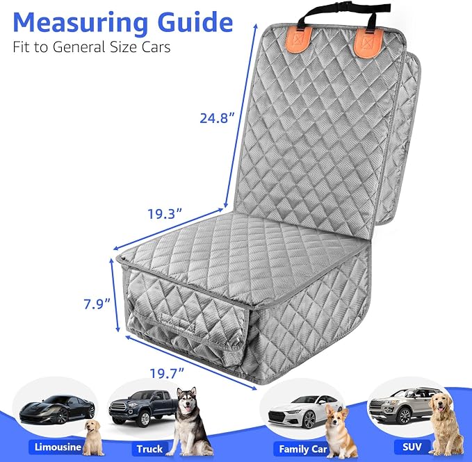 PETICON 2 Pack Pet Car Seat Cover for Front Seat, Captain Chair Seat Cover | Waterproof Pet Seat Protector, Full Protection with Side Flaps, Non-Slip, Large Front Storage Pocket, Fits Cars/Trucks/SUVs