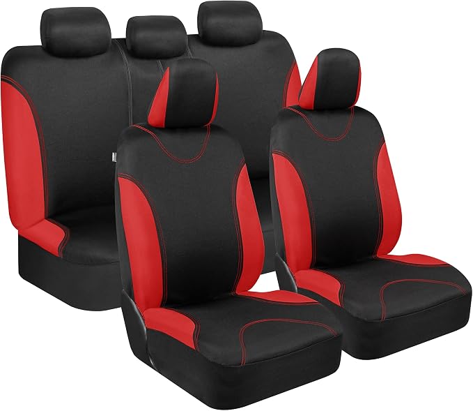 BDK Red Car Seat Covers Full Set - Universal Fit Matching Set Seat Covers for Trucks & Car Seat Protector for SUV - Front Seats, Rear Back Bench, & Headrest Seat Covers for Cars Interior Covers