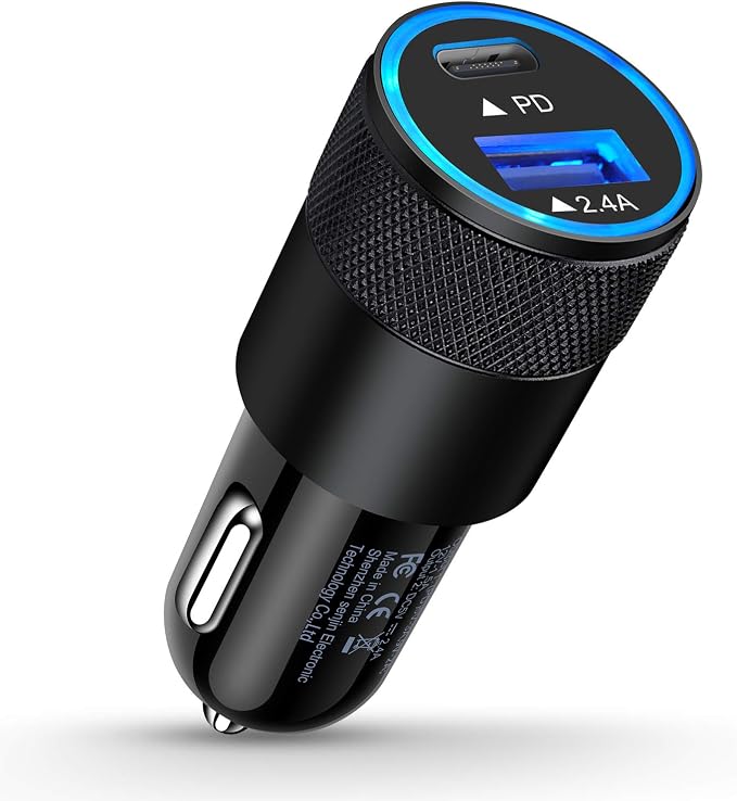 AILKIN 30W PD USB C Car Charger, USB Type C Fast Power Charging Block | Dual Port USB A & USBC Plug Cargador Carro Lighter Adapter for iPhone, iPad, Samsung Galaxy, Google Pixel, Moto, USB-C Port