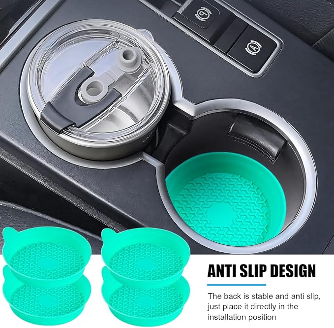 Mandark Car Cup Holder Coasters, 4PCS Non-Slip Silicone Vehicle Insulation Drink Mat, Waterproof Sift-Proof Spill Recessed Auto Interior Cup Insert Pad Accessories, Universal Fit (Light Green)