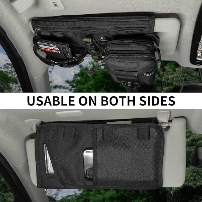 Car Sun Visor Organizer, 2-Pack | Double Side Visor Organzier with Card Pouch, Multi-Functional Sunglass Holder for Cars, Trucks, Vans