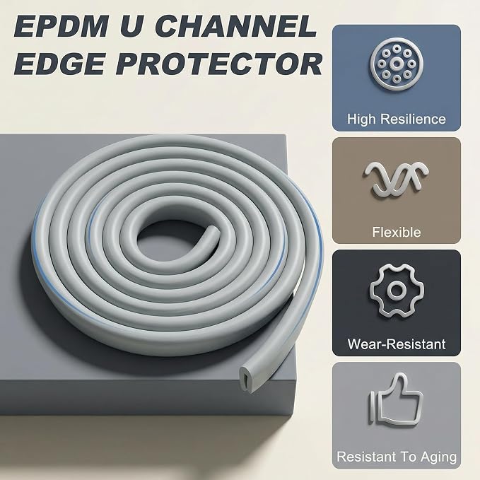 Tondiamo Rubber U Channel Edge Trim, Door Seal Strip, Fits Edge up to 1/16 Inch (1.6mm) U Shape Weather Stripping(35.1 Feet, 1/16 Inch, Gray)