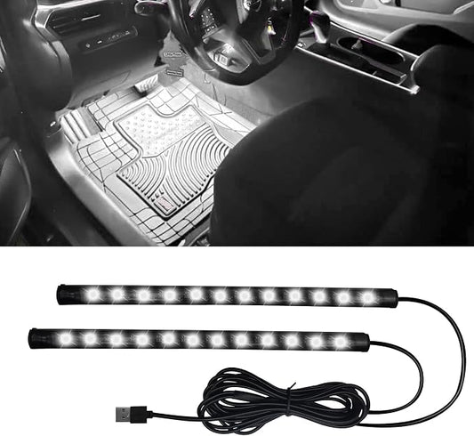 Car LED Strip Light, Car Interior Lights, 12V 24 LED Auto Under Dash Atmosphere Lights with USB Port, Auto Atmosphere Under Dash Lighting Kit for Vehicles (White, USB)
