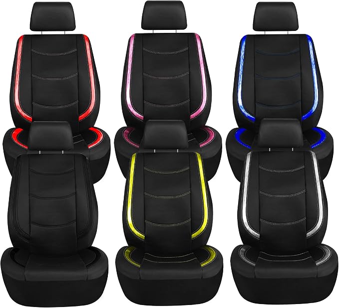 FH Group Full Set Faux Leather Car Seat Covers - Universal Fit, Low Back Front Seat Covers, Airbag Compatible, Split Bench Rear Seat Cover for SUV, Sedan Black