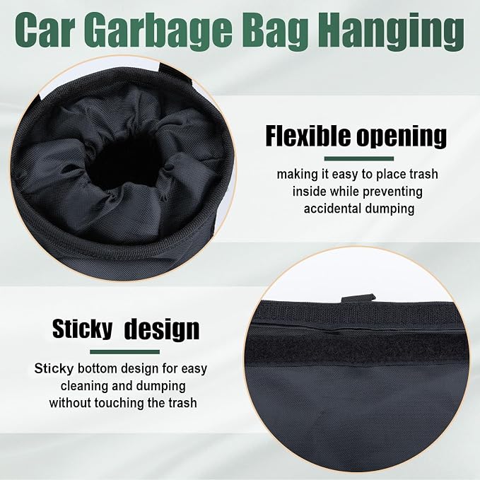 ecocstm 2 PCS Car Trash Bags, Car Accessories Washable Garbage Bag Hanging, Detachable Trash Can with Top Elastic Vent & Sticky Strap Bottom Opening, Seat Back Tash Bag for Cars,Travelling,Outdoor