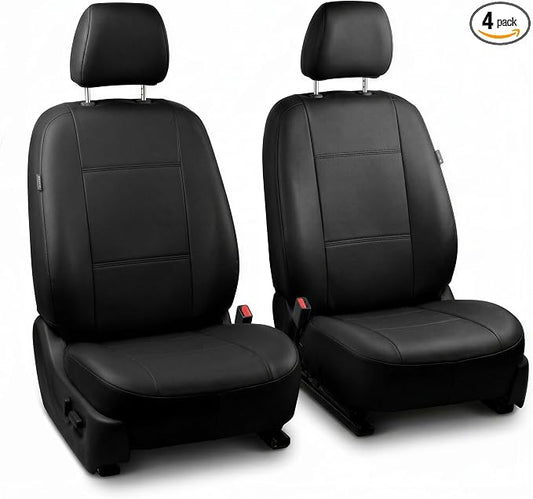 FH Group Car Seat Covers PU Leather Automotive Seat Covers Front Set, Black Seat Covers Pair Set with Gift Universal Fit Interior Accessories for Cars Trucks and SUVs
