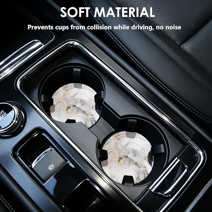 2 Pack Car Coasters，2.75-inch Neoprene Non-Slip Cup Holder Coasters for Car，Cute Car Interior Accessories for Men and Women，Gray Marble