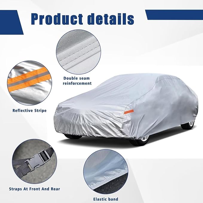 Kayme 6 Layers Sedan Car Cover Custom Fit for Ford Crown Victoria (1992-2012), Waterproof All Weather for Automobiles,Rain Sun UV Protection.Silver