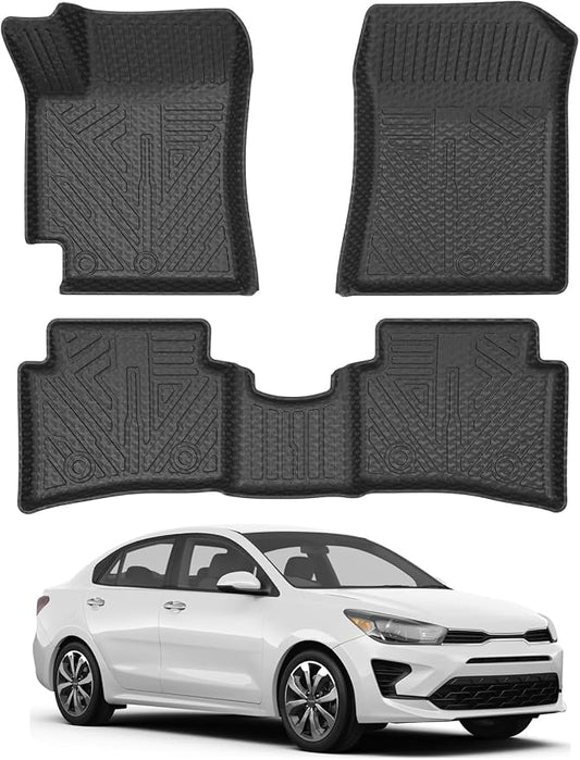 Mixsuper Rio Floor mats-Floor mat for Kia Rio 5-Door 2018 2019 2020 2021 2022 2023,All Weather TPE Rubber Floor Liners Protection for Rio Accessories,2 Row Anti-Slip Car Mats, Black
